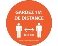Signalétique de sécurité - Gardez 1m de distance - orange
