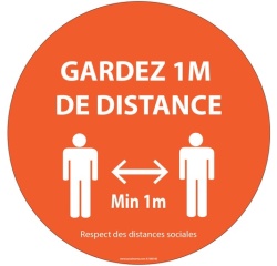 Signalétique de sécurité - Gardez 1m de distance - orange Vinyle Souple Autocollant Ø 100 mm