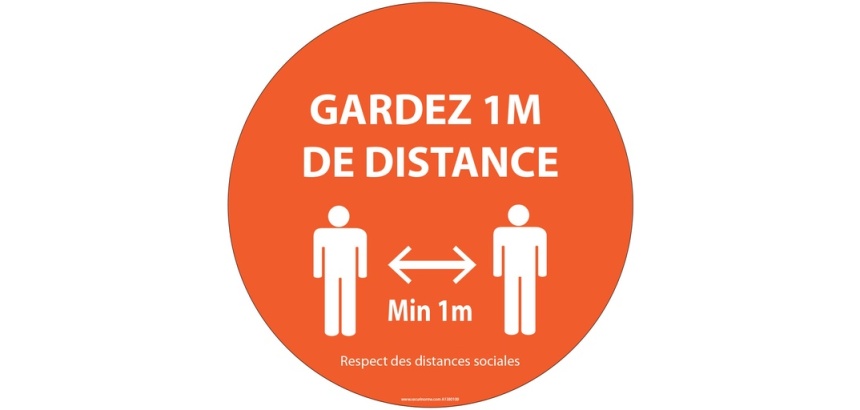 Signalétique de sécurité - Gardez 1m de distance - orange Vinyle Souple Autocollant Ø 100 mm