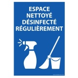 Panneau hygiène sanitaire Espace nettoyé et désinfecté régulièrement 210 x 148 mm (A5) PVC 2 mm