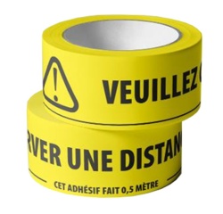 Adhésif de marquage au sol -Veuillez conserver une distance d'1,5m - jaune fluo