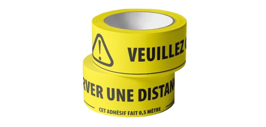 Adhésif de marquage au sol -Veuillez conserver une distance d'1,5m - jaune fluo