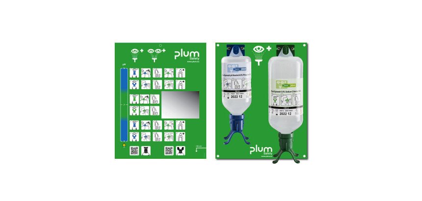 Station lavage oculaire PLUM DUO – Saline 1000 mL + pH neutre 500 mL