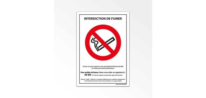 Panneau interdiction - Interdiction de fumer avec décret - A5