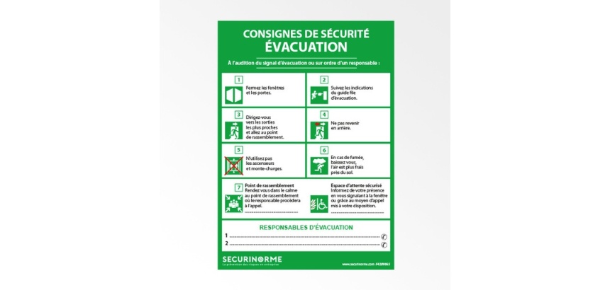 Affiche obligatoire - Consignes Sécurité Évacuation - 297 x 420 mm