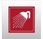Plaque de signalétique carrée - Pictogramme Douche - Gravoply 100 x 100 mm Blanc sur fond Rouge