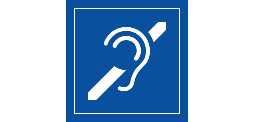 Pictogramme - Info accessibilité malentendant 125 x 125 mm Vinyle Souple Autocollant Bleu