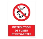 Panneau - Interdiction de Fumer/Vapoter avec décrêt - 250 x 300 mm PVC 2 mm