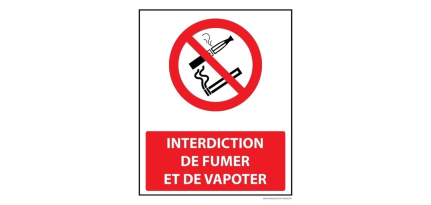 Panneau - Interdiction de Fumer/Vapoter avec décrêt - 250 x 300 mm PVC 2 mm