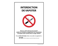 Panneau d'Interdiction - Interdiction de Vapoter - avec Décret 210 x 150 mm PVC 2 mm