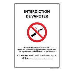 Panneau d'Interdiction - Interdiction de Vapoter - avec Décret 210 x 150 mm Vinyle Souple Autocollant