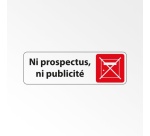 Panneau « Ni prospectus, ni publicité » adhésif | PVC 150 x 47 mm Blanc