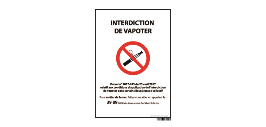 Panneau d'Interdiction "Interdiction de vapoter" plastifié A5