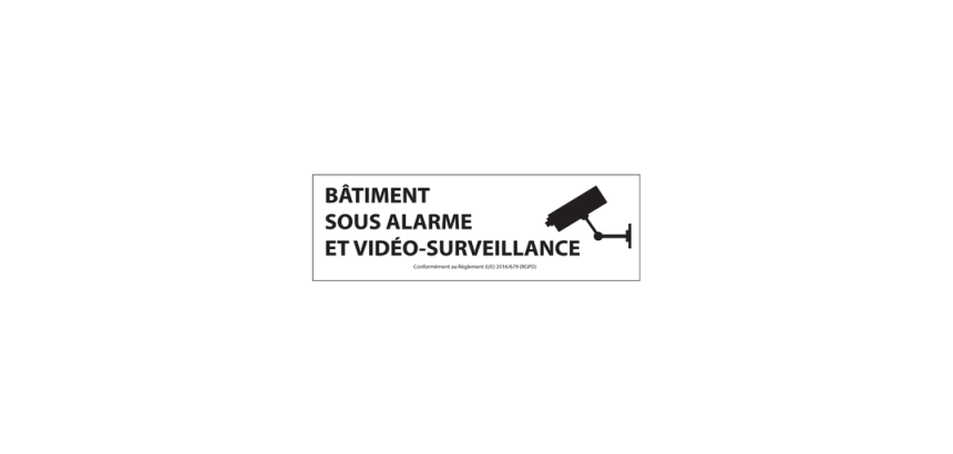 Panneau d'information - Bâtiment sous alarme et vidéo-surveillance 297 x 105 mm PVC 2 mm Gris