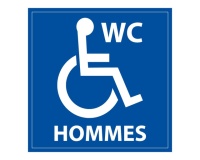 Panneau signalétique WC Hommes PMR ISO 7010 accessibilité 250 x 250 mm PVC 2 mm Blanc sur fond Bleu