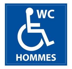 Panneau signalétique WC Hommes PMR ISO 7010 accessibilité 125 x 125 mm PVC 2 mm Blanc sur fond Bleu