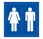 Panneau Signalétique - WC Toilettes Hommes Femmes 125 x 125 mm PVC 2 mm Blanc sur fond Bleu