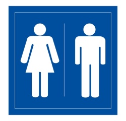 Panneau Signalétique - WC Toilettes Hommes Femmes 125 x 125 mm Vinyle Souple Autocollant Blanc sur fond Bleu