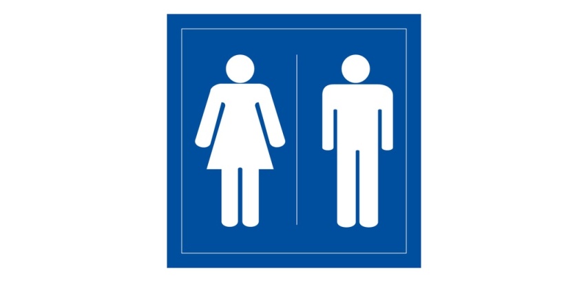 Panneau Signalétique - WC Toilettes Hommes Femmes 125 x 125 mm Vinyle Souple Autocollant Blanc sur fond Bleu