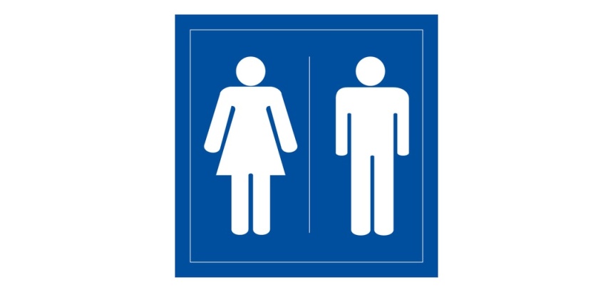 Panneau Signalétique - WC Toilettes Hommes Femmes 125 x 125 mm PVC 2 mm Blanc sur fond Bleu