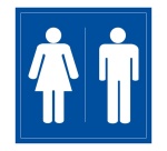 Panneau Signalétique - WC Toilettes Hommes Femmes 350 x 350 mm PVC 2 mm Blanc sur fond Bleu