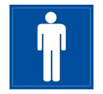 Panneau WC homme - Signalétique Toilettes - Universel 125 x 125 mm PVC 2 mm Blanc sur fond Bleu