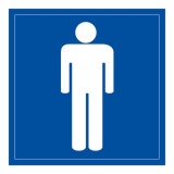 Panneau WC homme - Signalétique Toilettes - Universel 250 x 250 mm Vinyle Souple Autocollant Blanc sur fond Bleu