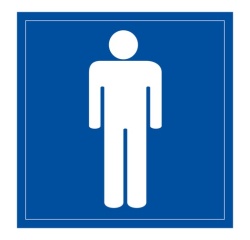 Panneau WC homme - Signalétique Toilettes - Universel 125 x 125 mm PVC 2 mm Blanc sur fond Bleu