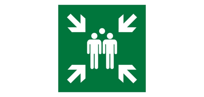 Panneau premiers secours - Point de rassemblement E007 - ISO 7001 250 x 250 mm Vinyle Souple Autocollant
