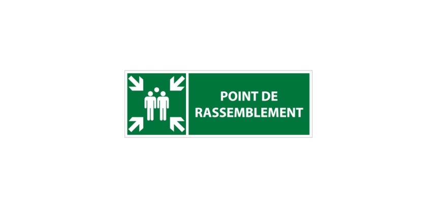 Panneau d'évacuation ERP - Point de rassemblement - ISO 7010 350 x 125 mm Vinyle Souple Autocollant