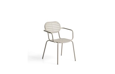 Brai stackable outdoor chair with armrests in taupe galvanised steel