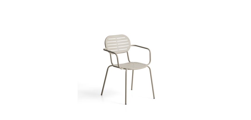 DE_Chaise empilable d’extérieur Brai avec accoudoirs en acier galvanisé taupe