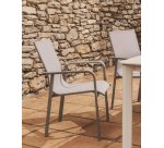 Chaise empilable d’extérieur Canea en textilène beige et aluminium taupe