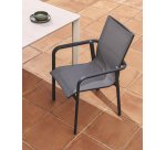 Chaise empilable d’extérieur Canea en textilène gris et aluminium graphite