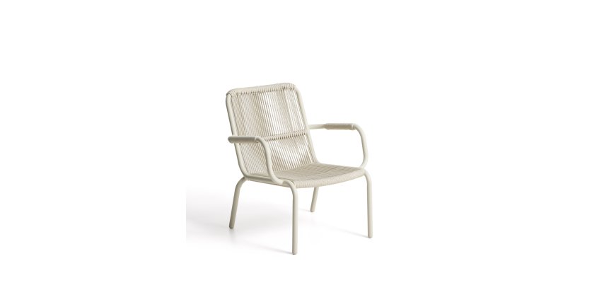 Fauteuil empilable Salis en aluminium écru et corde synthétique écrue