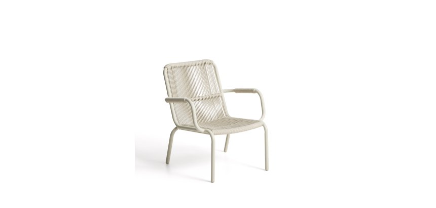 DE_Fauteuil empilable Salis en aluminium écru et corde synthétique écrue