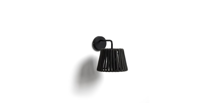 Aldet black outdoor wall light in flat rope cord and metal
