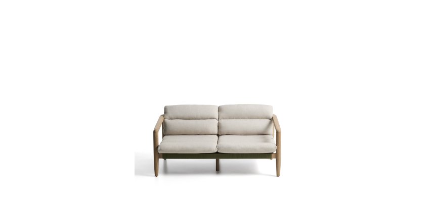 Menfi 2-seater sofa in solid acacia wood and green rope cord 136 cm FSC 100%