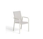 Chaise empilable d’extérieur Canea en textilène beige et aluminium écru