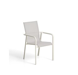 Chaise empilable d’extérieur Canea en textilène beige et aluminium écru