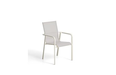 Canea stackable outdoor chair in beige texteline and ecru aluminium