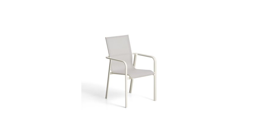 Chaise empilable d’extérieur Canea en textilène beige et aluminium écru