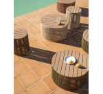 Tavolino Dandara in acciaio, corda écru e legno massiccio di acacia Ø 60 cm FSC 100%