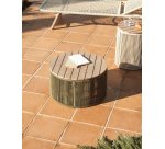 Tavolino Dandara in acciaio, corda verde e legno massiccio di acacia Ø 60 cm FSC 100%