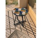 DE_Table d’appoint ronde Tella en acier galvanisé graphite et carreaux multicolores Ø45 cm
