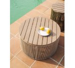 Tavolino Dandara in acciaio, corda écru e legno massiccio di acacia Ø 60 cm FSC 100%