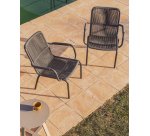 DE_Fauteuil empilable Salis en aluminium graphite et corde synthétique gris foncé