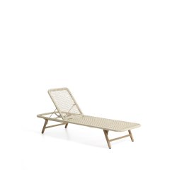 Dandara sun lounger in steel, raw cord, and solid acacia wood legs