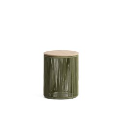 Dandara side table in steel, green rope cord and solid acacia wood Ø40cm FSC 100%