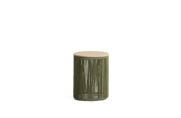 Dandara side table in steel, green rope cord and solid acacia wood Ø40cm FSC 100%